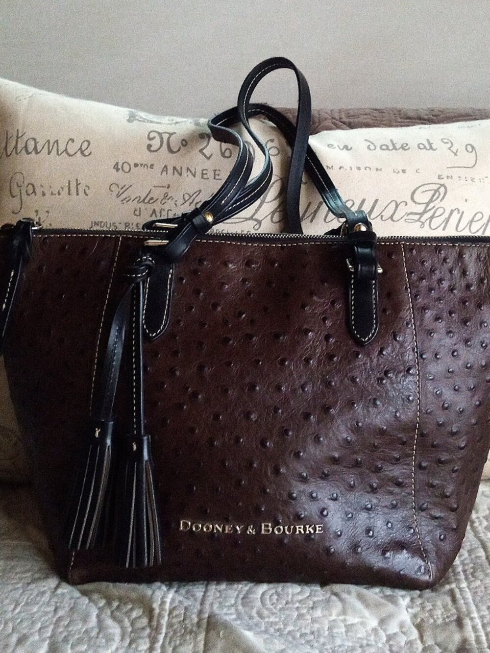 Dooney & Bourke Ostrich Collection Maxine Brown Leather Tote
